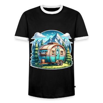 Camping Camper Caravan - Men's Ringer Shirt - black/white - Front - AI Model Female 172 light (172cm) & AI Model Male 178 light (178cm)