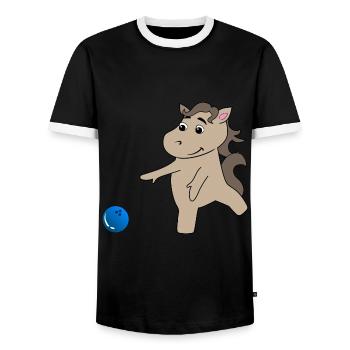 Le poulain de cheval joue au bowling - T-shirt contrasté Homme - noir/blanc - Devant - AI Model Female 172 light (172cm) & AI Model Male 178 light (178cm)