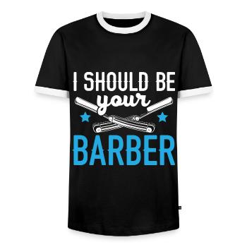 Ich sollte Ihr Barbier sein Haarschneider Barbier - Männer Kontrast-T-Shirt - Schwarz/Weiß - Vorne - AI Model Female 172 light (172cm) & AI Model Male 178 light (178cm)