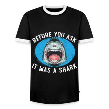 Before You Ask It Was a Shark Funny Amputation - Men's Ringer Shirt - black/white - Front - AI Model Female 172 light (172cm) & AI Model Male 178 light (178cm)
