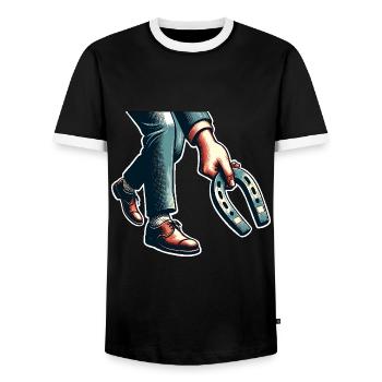 Lancer de fer à cheval Lancer de fer à cheval - T-shirt contrasté Homme - noir/blanc - Devant - AI Model Female 172 light (172cm) & AI Model Male 178 light (178cm)