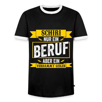 Schiri Unparteiischer Fußball Schiedsrichter - Männer Kontrast-T-Shirt - Schwarz/Weiß - Vorne - AI Model Female 172 light (172cm) & AI Model Male 178 light (178cm)
