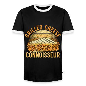 Connoisseurs of grilled cheese Cheesy grilled cheese - Men's Ringer Shirt - black/white - Front - AI Model Female 172 light (172cm) & AI Model Male 178 light (178cm)