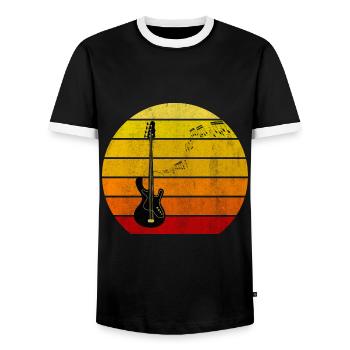 Retro Bass Guitar Bass Player Guitar - Men's Ringer Shirt - black/white - Front - AI Model Female 172 light (172cm) & AI Model Male 178 light (178cm)