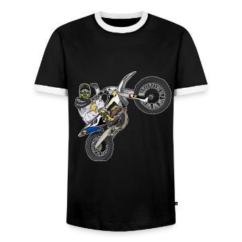 Motocross / Enduro / Freestyle mx / Dirtbike retro - Men's Ringer Shirt - black/white - Front - AI Model Female 172 light (172cm) & AI Model Male 178 light (178cm)