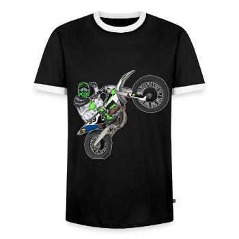 Motocross / Enduro / Freestyle mx / Dirtbike retro - Men's Ringer Shirt - black/white - Front - AI Model Female 172 light (172cm) & AI Model Male 178 light (178cm)