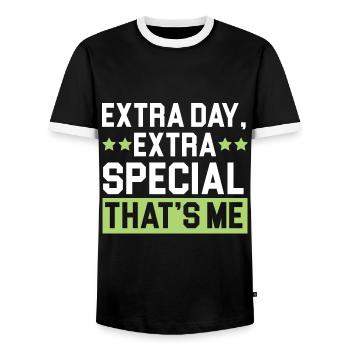 Happy Birthday Leap Year February 29 Leap Day - Men's Ringer Shirt - black/white - Front - AI Model Female 172 light (172cm) & AI Model Male 178 light (178cm)
