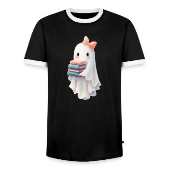Geist Halloween Bücher - Männer Kontrast-T-Shirt - Schwarz/Weiß - Vorne - AI Model Female 172 light (172cm) & AI Model Male 178 light (178cm)