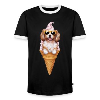 Shih Tzu comme glace gaufrée - T-shirt contrasté Homme - noir/blanc - Devant - AI Model Female 172 light (172cm) & AI Model Male 178 light (178cm)