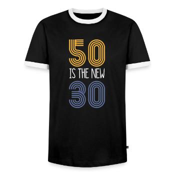 50 Is The New 30 (1969) - Men's Ringer Shirt - black/white - Front - AI Model Female 172 light (172cm) & AI Model Male 178 light (178cm)