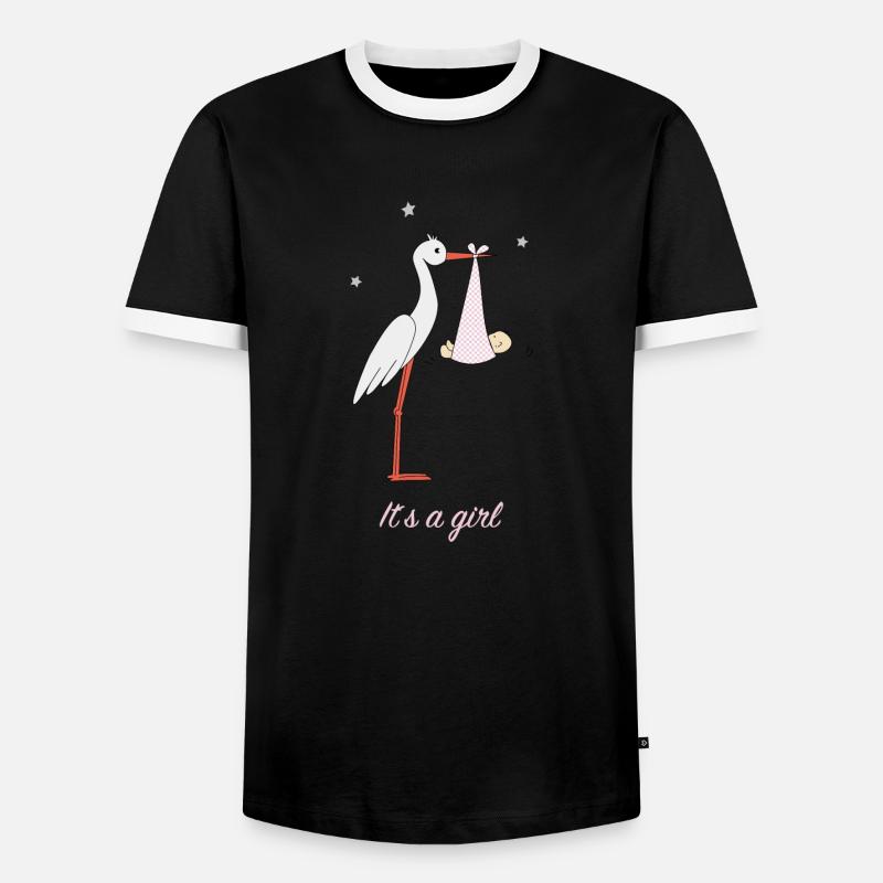 Storch mit Mädchen - Männer Kontrast-T-Shirt - Schwarz/Weiß