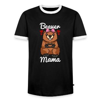 Biber Mama Finger Herz Biber Schleife - Männer Kontrast-T-Shirt - Schwarz/Weiß - Vorne - AI Model Female 172 light (172cm) & AI Model Male 178 light (178cm)