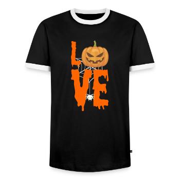 Halloween. Love. Liebe. Kürbis. - Männer Kontrast-T-Shirt - Schwarz/Weiß - Vorne - AI Model Female 172 light (172cm) & AI Model Male 178 light (178cm)