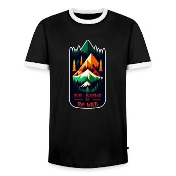 Being good with nature - mountain hiking - Men's Ringer Shirt - black/white - Front - AI Model Female 172 light (172cm) & AI Model Male 178 light (178cm)