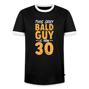 Bald Head Baldness Beard Bald Head - Men's Ringer Shirt - black/white - Front - AI Model Female 172 light (172cm) & AI Model Male 178 light (178cm)