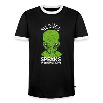 Silence Speaks When Words Can't - Deep Thinker - Men's Ringer Shirt - black/white - Front - AI Model Female 172 light (172cm) & AI Model Male 178 light (178cm)