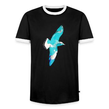Seagull, illustration, flying, birds, blue, graffiti - Men's Ringer Shirt - black/white - Front - AI Model Female 172 light (172cm) & AI Model Male 178 light (178cm)