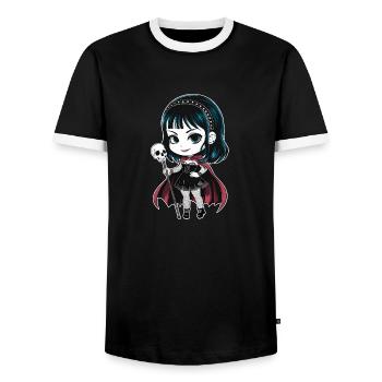 Chibi Goth Girl - Men's Ringer Shirt - black/white - Front - AI Model Female 172 light (172cm) & AI Model Male 178 light (178cm)
