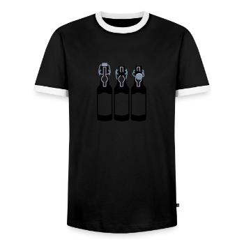 3 Bierflaschen / 3 beer bottles (c, 3c) - Men's Ringer Shirt - black/white - Front - AI Model Female 172 light (172cm) & AI Model Male 178 light (178cm)