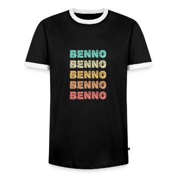 First name Benno - Men's Ringer Shirt - black/white - Front - AI Model Female 172 light (172cm) & AI Model Male 178 light (178cm)