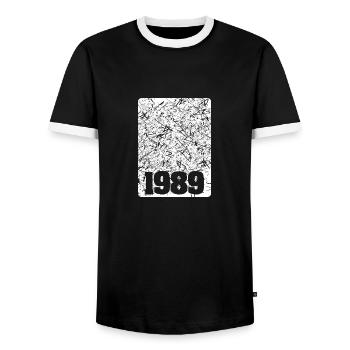 Année 1989 - T-shirt contrasté Homme - noir/blanc - Devant - AI Model Female 172 light (172cm) & AI Model Male 178 light (178cm)