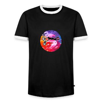 Bmx Biker Bike - Men's Ringer Shirt - black/white - Front - AI Model Female 172 light (172cm) & AI Model Male 178 light (178cm)