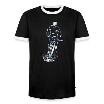 Cyclist Silhouette Splash Mountain Biker - Men's Ringer Shirt - black/white - Front - AI Model Female 172 light (172cm) & AI Model Male 178 light (178cm)