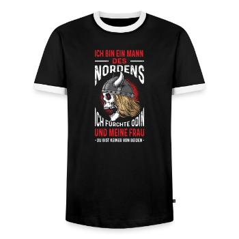 Ich Bin Ein Mann Des Nordens Wikinger - Männer Kontrast-T-Shirt - Schwarz/Weiß - Vorne - AI Model Female 172 light (172cm) & AI Model Male 178 light (178cm)