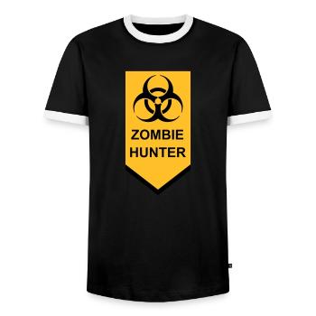 zombie hunter Halloween Quote - Men's Ringer Shirt - black/white - Front - AI Model Female 172 light (172cm) & AI Model Male 178 light (178cm)