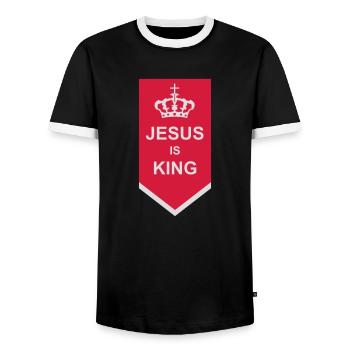 Citation de Jésus est roi - T-shirt contrasté Homme - noir/blanc - Devant - AI Model Female 172 light (172cm) & AI Model Male 178 light (178cm)