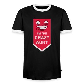 at The Crazy Aunt - Men's Ringer Shirt - black/white - Front - AI Model Female 172 light (172cm) & AI Model Male 178 light (178cm)