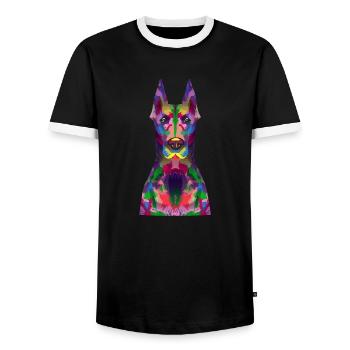 Doberman Pinscher Dog Dobie - Men's Ringer Shirt - black/white - Front - AI Model Female 172 light (172cm) & AI Model Male 178 light (178cm)