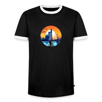 Bicycle Sunset - Men's Ringer Shirt - black/white - Front - AI Model Female 172 light (172cm) & AI Model Male 178 light (178cm)