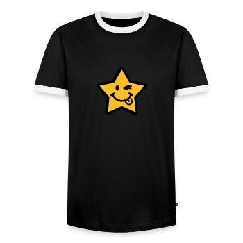 Star - Men's Ringer Shirt - black/white - Front - AI Model Female 172 light (172cm) & AI Model Male 178 light (178cm)