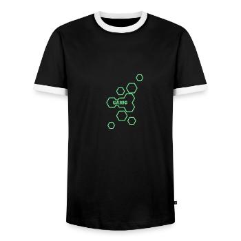 Name Carlo - Männer Kontrast-T-Shirt - Schwarz/Weiß - Vorne - AI Model Female 172 light (172cm) & AI Model Male 178 light (178cm)