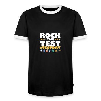 Journée de test amusante Rock Le professeur de jour d’examen de test - T-shirt contrasté Homme - noir/blanc - Devant - AI Model Female 172 light (172cm) & AI Model Male 178 light (178cm)