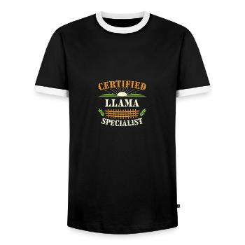 Certified Llama Specialist Farmer Funny Farming - Men's Ringer Shirt - black/white - Front - AI Model Female 172 light (172cm) & AI Model Male 178 light (178cm)
