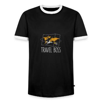 Travel Boss Road Trip Traveler Adventure - Männer Kontrast-T-Shirt - Schwarz/Weiß - Vorne - AI Model Female 172 light (172cm) & AI Model Male 178 light (178cm)