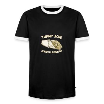 Tummy Ache Burrito Survivor Funny Favorite Food - Men's Ringer Shirt - black/white - Front - AI Model Female 172 light (172cm) & AI Model Male 178 light (178cm)