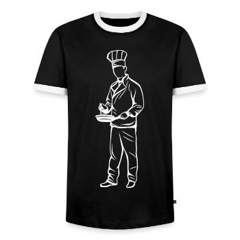 Chefkoch Skizze - Männer Kontrast-T-Shirt - Schwarz/Weiß - Vorne - AI Model Female 172 light (172cm) & AI Model Male 178 light (178cm)