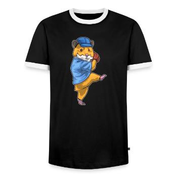 Hamster Baseball Baseball Glove - Men's Ringer Shirt - black/white - Front - AI Model Female 172 light (172cm) & AI Model Male 178 light (178cm)