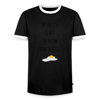 My English is not the Yellow from the Egg - Männer Kontrast-T-Shirt - Schwarz/Weiß - Vorne - AI Model Female 172 light (172cm) & AI Model Male 178 light (178cm)
