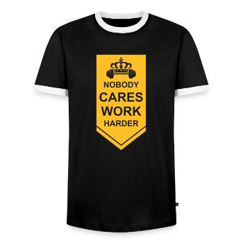 nobody cares work harder - Men's Ringer Shirt - black/white - Front - AI Model Female 172 light (172cm) & AI Model Male 178 light (178cm)