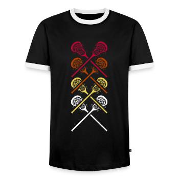 Lacrosse Retro Lacrosse Racket Lacrosse Player - Men's Ringer Shirt - black/white - Front - AI Model Female 172 light (172cm) & AI Model Male 178 light (178cm)
