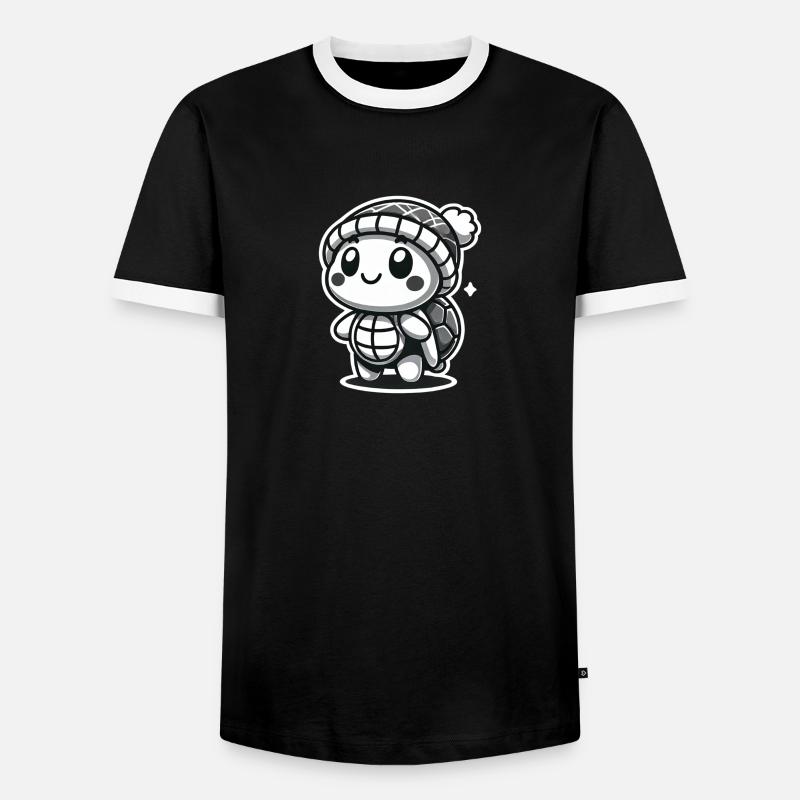 Curious Turtle - Hat Explorer - Männer Kontrast-T-Shirt - Schwarz/Weiß
