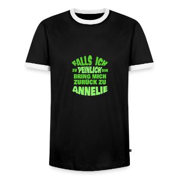 Annelie als Jungesellenabschied - Männer Kontrast-T-Shirt - Schwarz/Weiß - Vorne - AI Model Female 172 light (172cm) & AI Model Male 178 light (178cm)