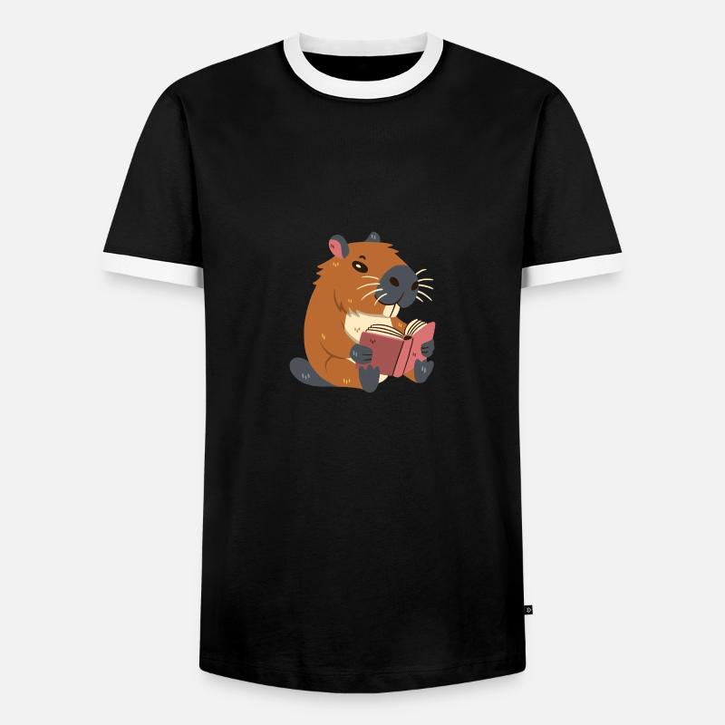 Capybara liest ein Buch - Männer Kontrast-T-Shirt - Schwarz/Weiß