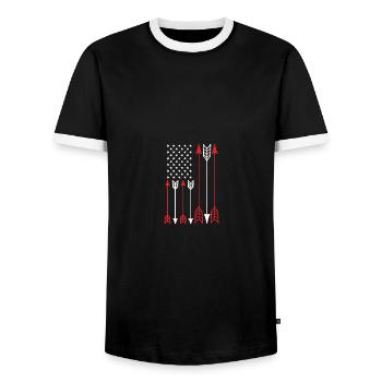 Traditional Archery Bow Sports USA Flag - Männer Kontrast-T-Shirt - Schwarz/Weiß - Vorne - AI Model Female 172 light (172cm) & AI Model Male 178 light (178cm)
