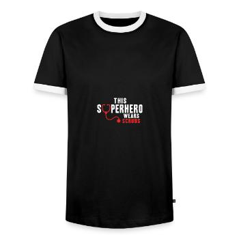 This Superhero Wears Scrubs - Männer Kontrast-T-Shirt - Schwarz/Weiß - Vorne - AI Model Female 172 light (172cm) & AI Model Male 178 light (178cm)
