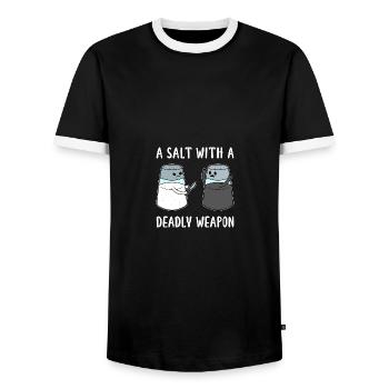 A Salt with a Deadly Weapon - Männer Kontrast-T-Shirt - Schwarz/Weiß - Vorne - AI Model Female 172 light (172cm) & AI Model Male 178 light (178cm)